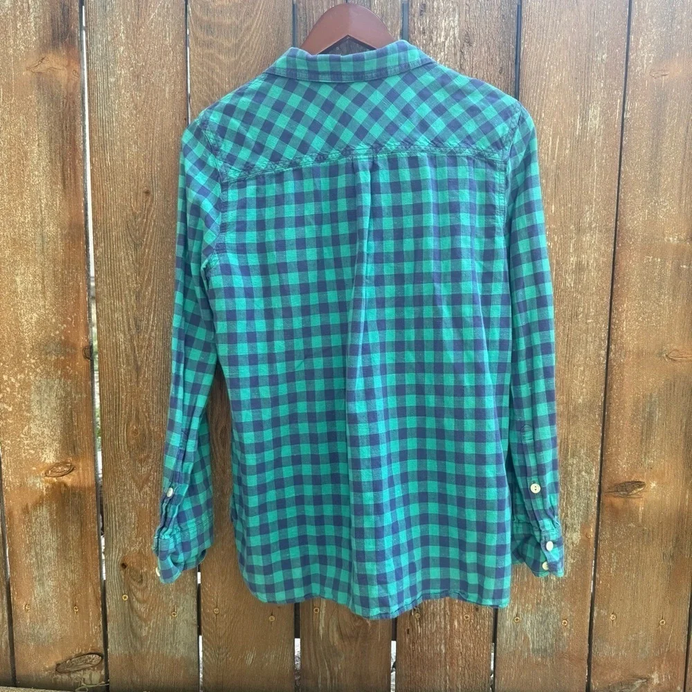 J CREW Women’s Green Blue Plaid Check Cotton Pull Over Blouse Shirt Size 4